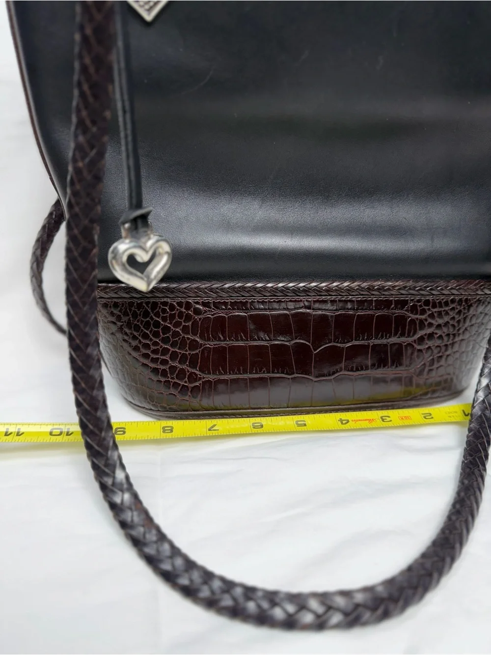 Brighton Black and Brown Leather Tote with Heart Hardware